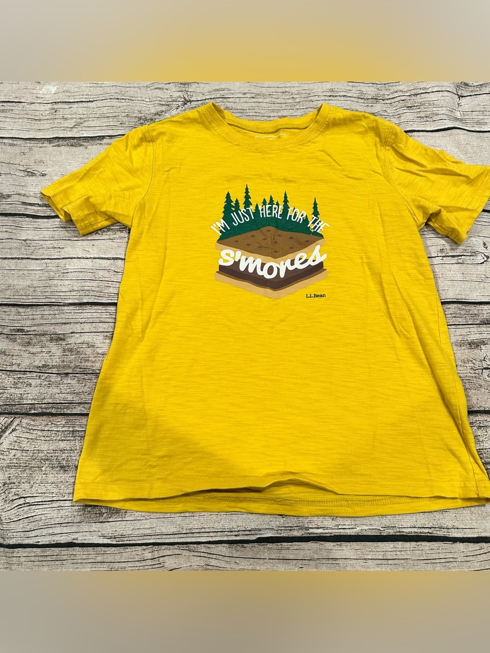 L.L. Bean Kids Yellow S'mores Graphic Tee 100% cotton Unisex Size 10-12